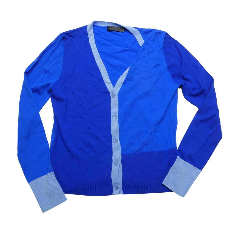 G/FORE Sweater Mens Medium Blue Button Front V Neck Cardigan Golf Knit Logo